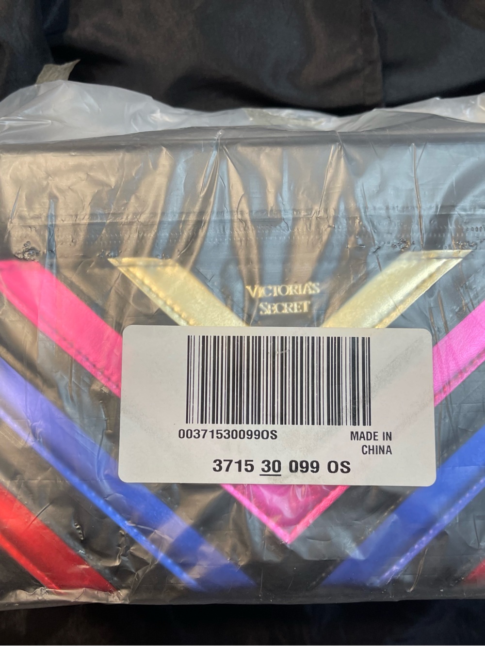 Victoria's Secret Black Chevron Cosmetic Pouch with Multicolor Stripes